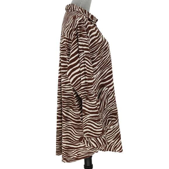 Jones NY Top Plus Size 1X Linen Blend Ivory Brown Animal Print Blouse Henley - Picture 5 of 13